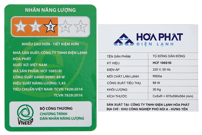 Tủ đông Hòa Phát 107 lít HCF 106S1Đ Màu Trắng