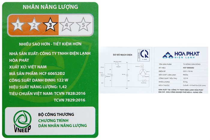Tủ đông Hòa Phát 245 lít HCF 606S2Đ2 Màu Trắng