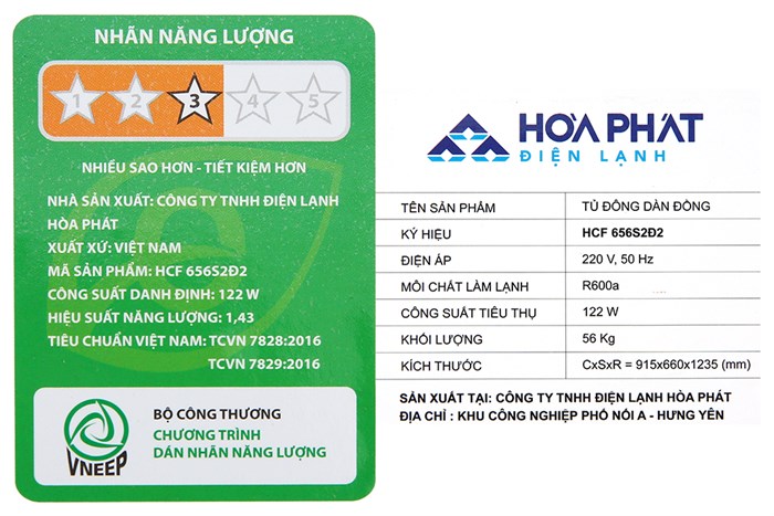 Tủ đông Hòa Phát 271 lít HCF 656S2Đ2 Màu Trắng