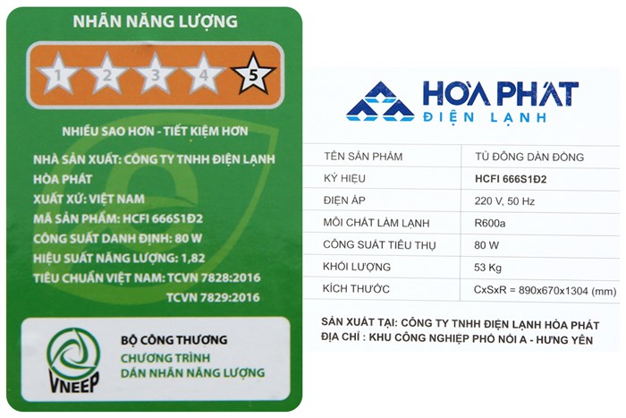 Tủ đông Hòa Phát 352 lít HCFI 666S1Đ2 Màu Trắng