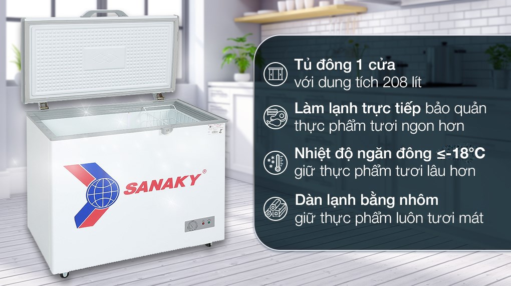Tủ đông SANAKY 208 Lít TD.VH255HY2