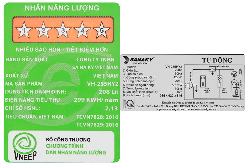 Tủ đông SANAKY 208 Lít TD.VH255HY2 Màu Trắng
