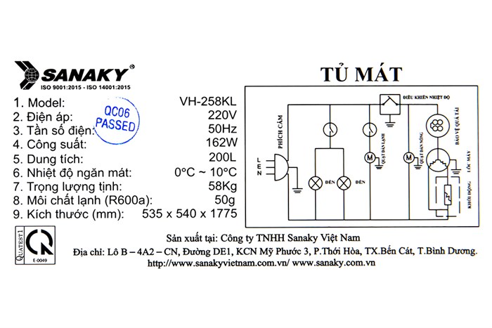 Tủ mát Sanaky 200 lít TM.VH258KL Màu Trắng