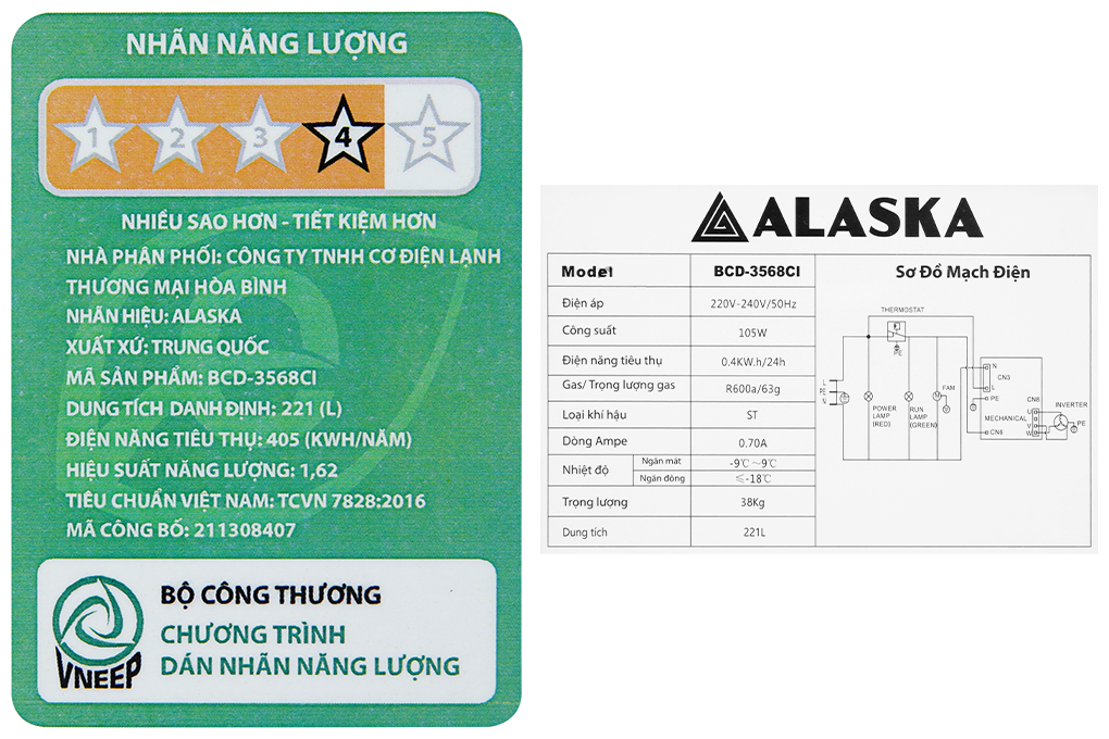 Tủ đông Alaska Inverter 221 lít BCD 3568CI