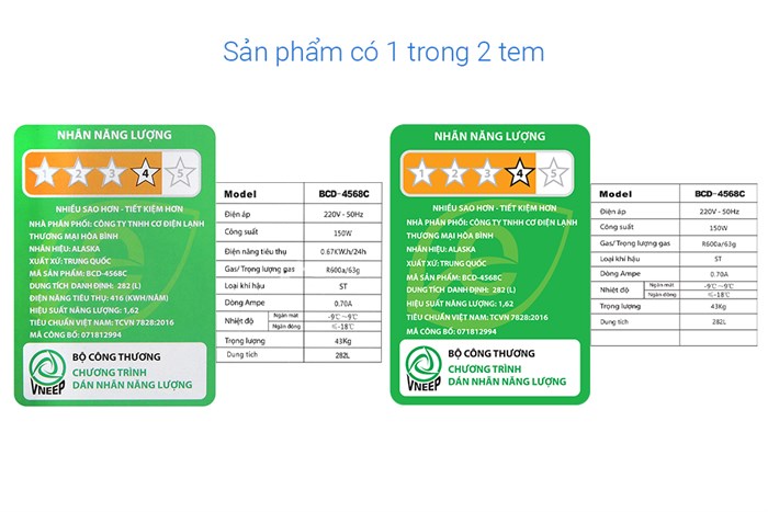 Tủ đông Alaska 282 lít BCD 4568C Màu Trắng