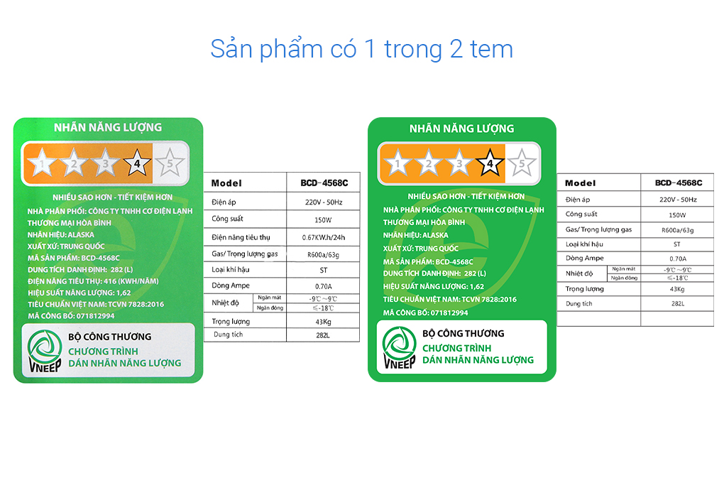 Tủ đông Alaska 282 lít BCD 4568C Màu Trắng