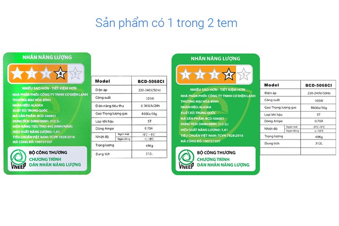 Tủ đông Alaska Inverter 312 lít BCD 5068CI