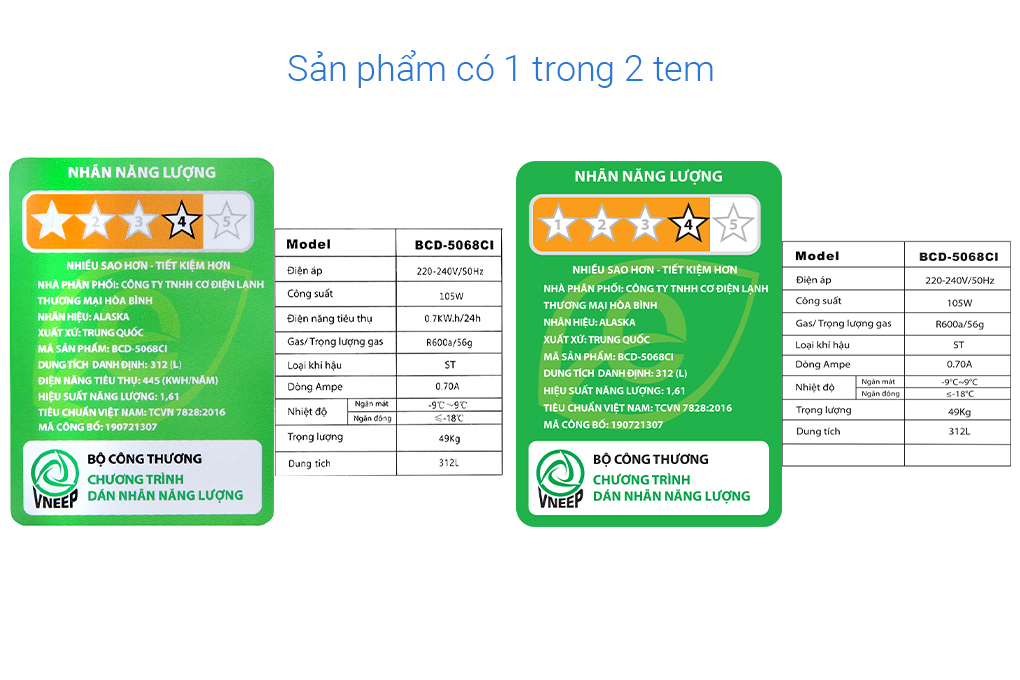 Tủ đông Alaska Inverter 312 lít BCD 5068CI Màu Trắng