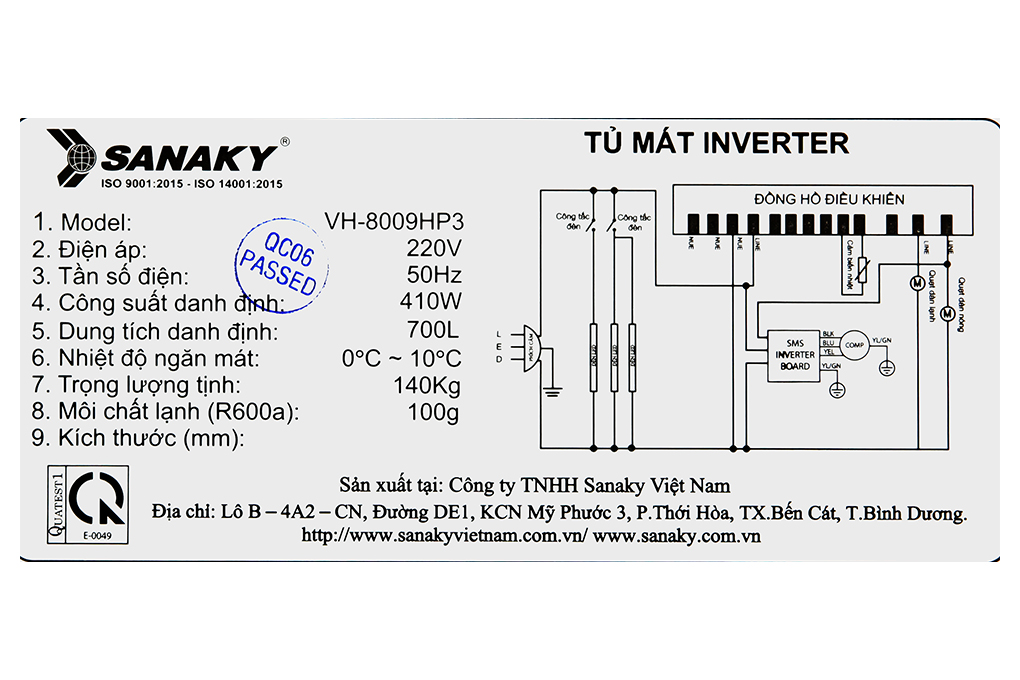 Tủ mát 2 cánh Sanaky Inverter 700 lít VH-8009HP3 Màu Trắng