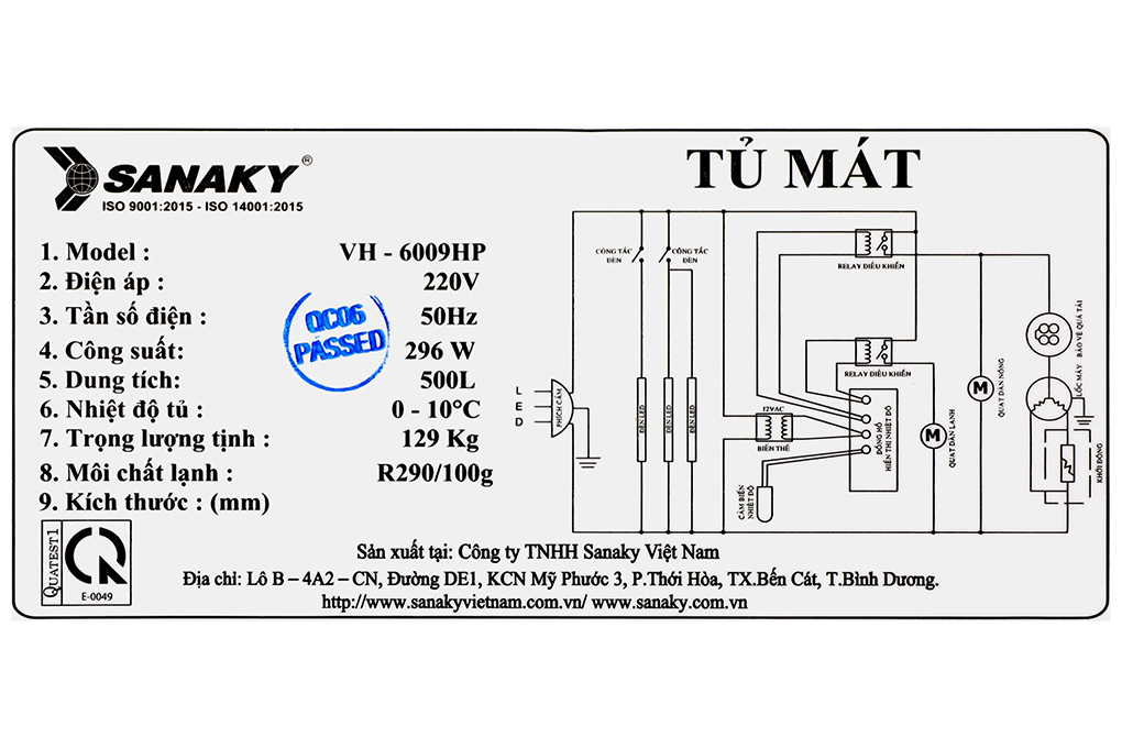 Tủ mát 2 cánh Sanaky 500 lít VH-6009HP Màu Trắng