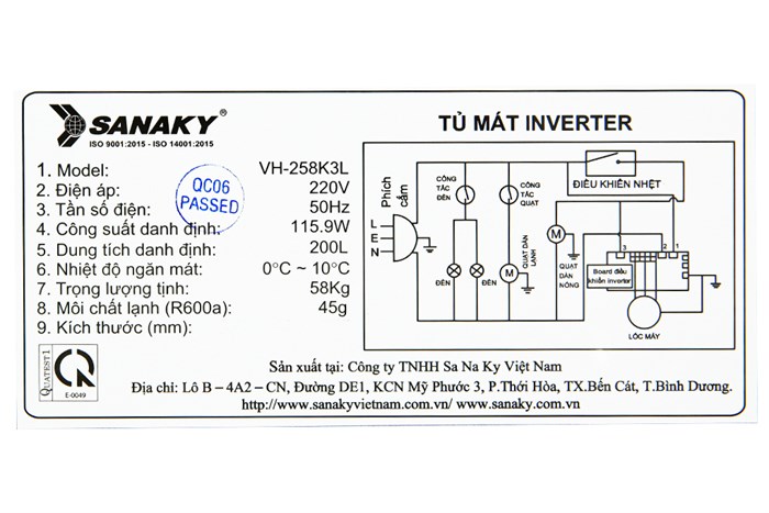 Tủ mát Sanaky Inverter 200 lít VH-258K3L Màu Trắng