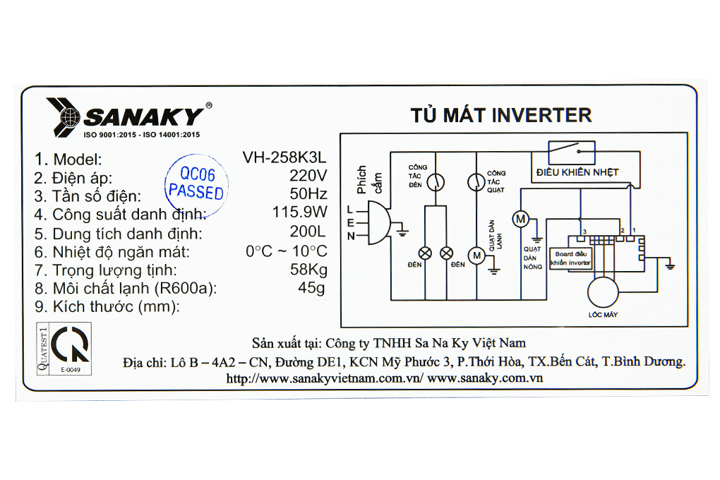 Tủ mát Sanaky Inverter 200 lít VH-258K3L Màu Trắng