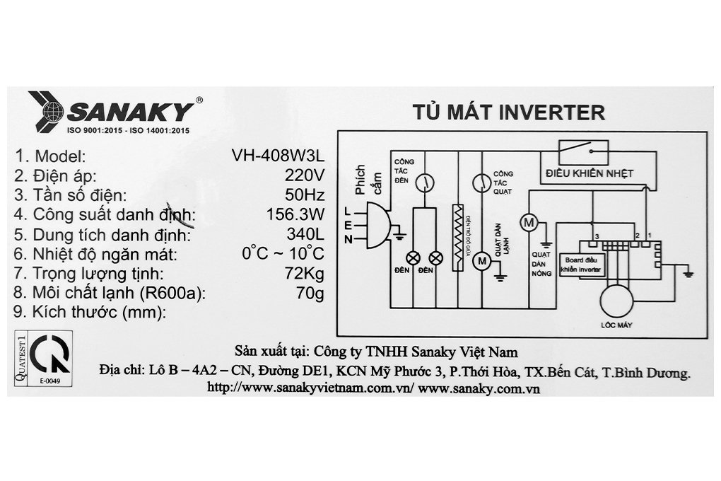 Tủ mát 2 cánh Sanaky Inverter 340 lít VH-408W3L Màu Trắng