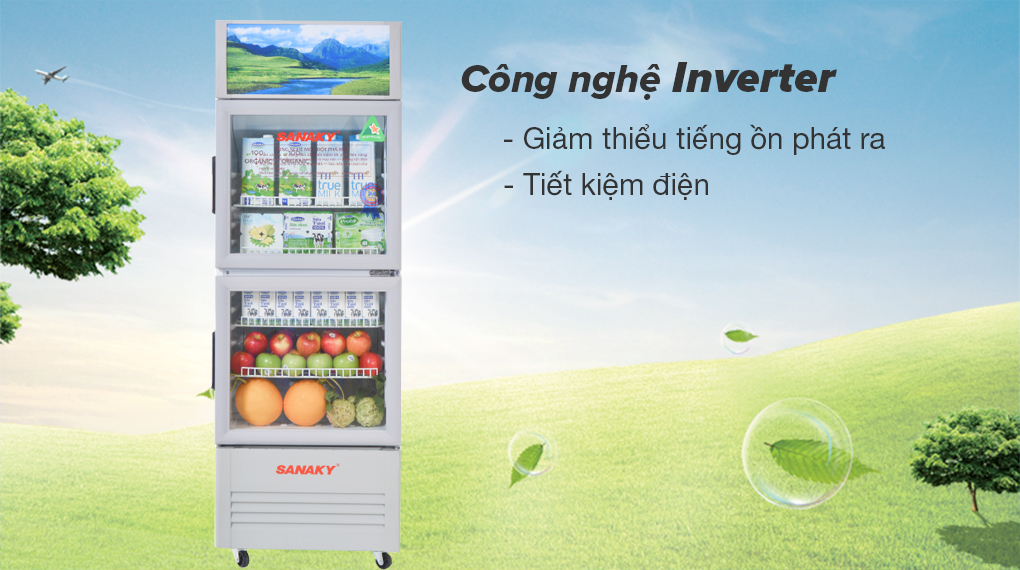 Tủ Mát Sanaky Inverter 340 lít VH-408W3L - Công nghệ Inverter giúp tiết kiệm điện, vận hành êm ái 