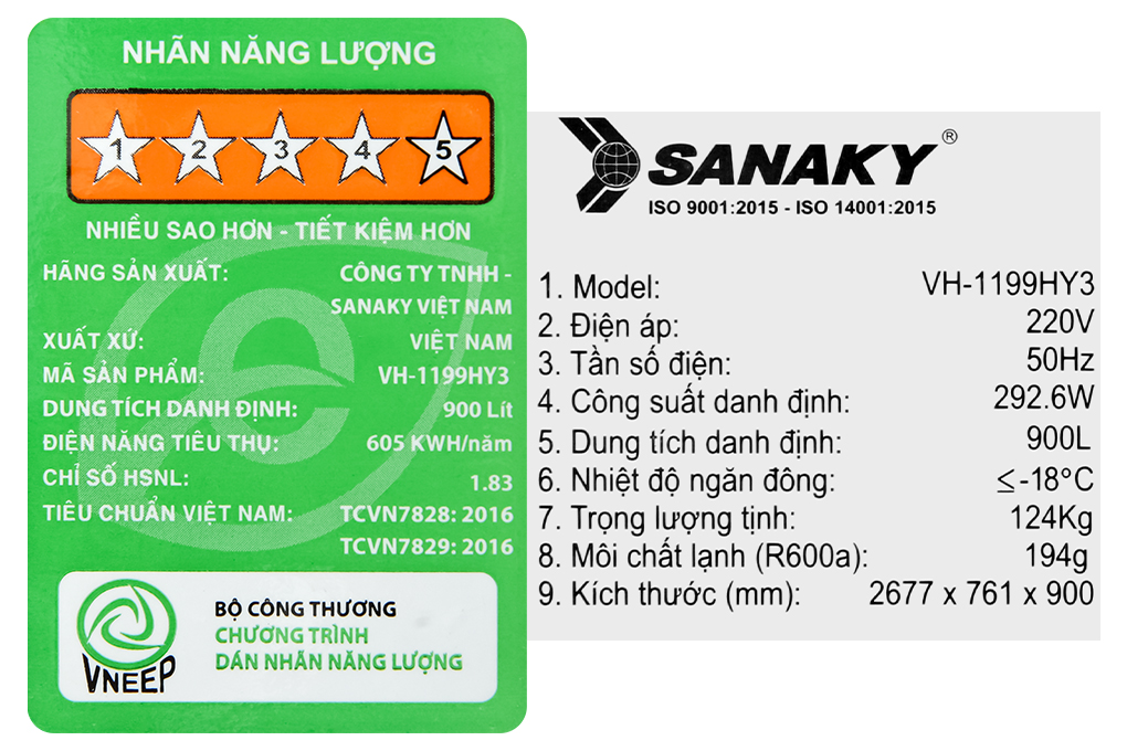 Tủ đông Sanaky Inverter 900 lít VH-1199HY3 Màu Trắng