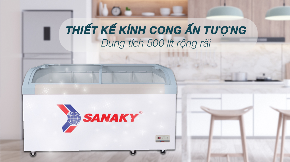 Tủ Đông Sanaky 500 lit VH-888KA - Thiết kế kính cong ấn tượng