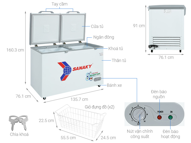 Tủ đông Sanaky Inverter 410 lít VH-5699HY3