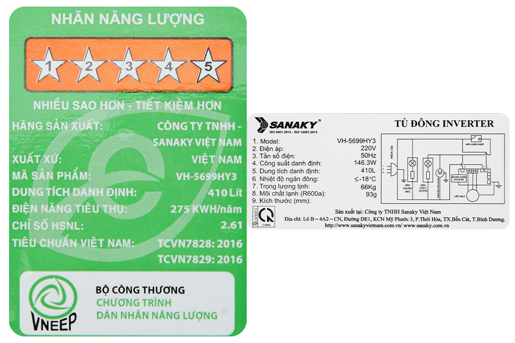Tủ đông Sanaky Inverter 410 lít VH-5699HY3 Màu Trắng
