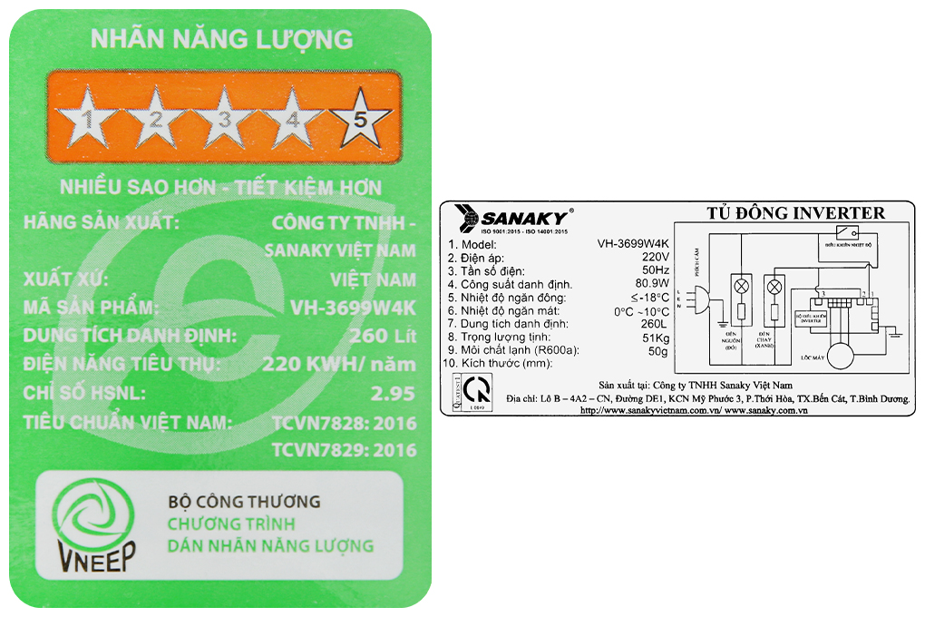 Tủ đông Sanaky Inverter 260 lít VH-3699W4K Màu Trắng