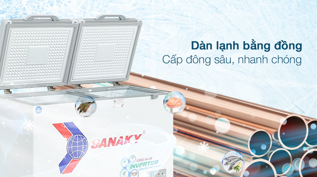 Tủ đông Sanaky Inverter 260 lít VH-3699W4K - Dàn lạnh bằng đồng