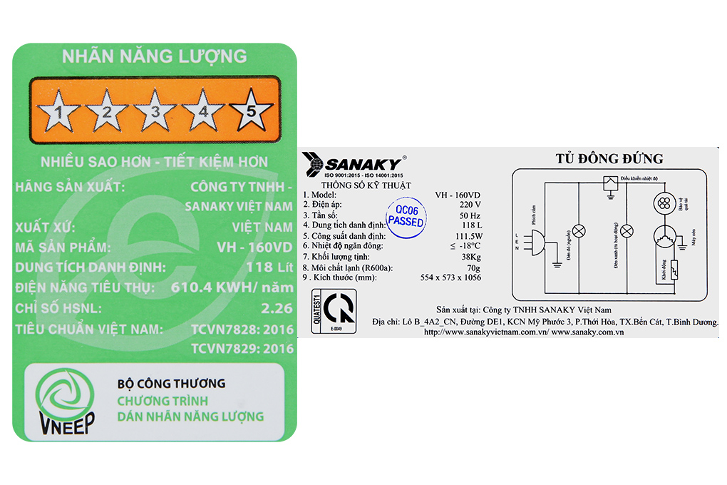 Tủ đông Sanaky 118 lít TD.VH160VD Màu Trắng