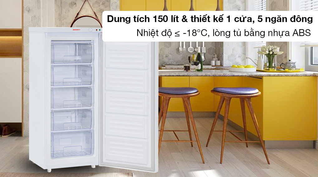 Tủ đông Sanaky Inverter 150 lít TD.VH180VD3 - Dung tích 150 lít, thiết kế 1 cửa 5 ngăn đông, nhiệt độ dưới -18 độ C 