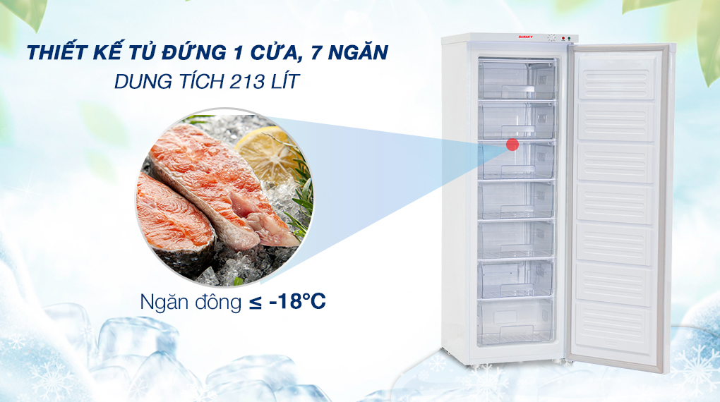 Tủ đông Sanaky 213 lít TD.VH230VD - Thiết kế 1 cửa, 7 ngăn