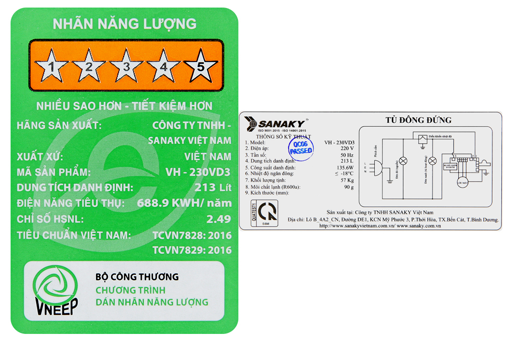 Tủ đông Sanaky Inverter 213 lít TD.VH230VD3 Màu Đen