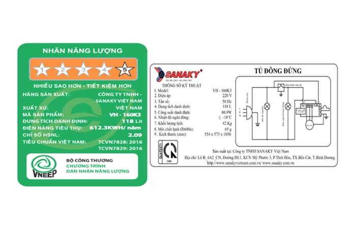Tủ đông Sanaky Inverter 118 lít TD.VH160K3 Màu Đen