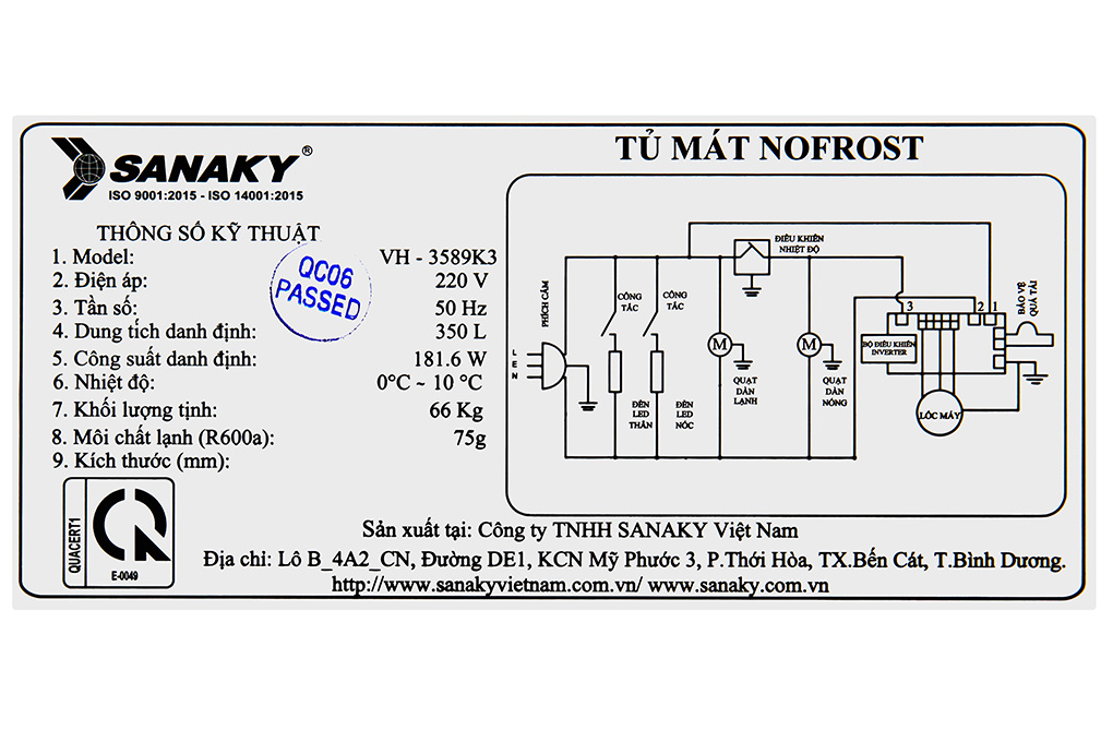 Tủ mát Sanaky Inverter 350 lít VH-3589K3 Màu Trắng