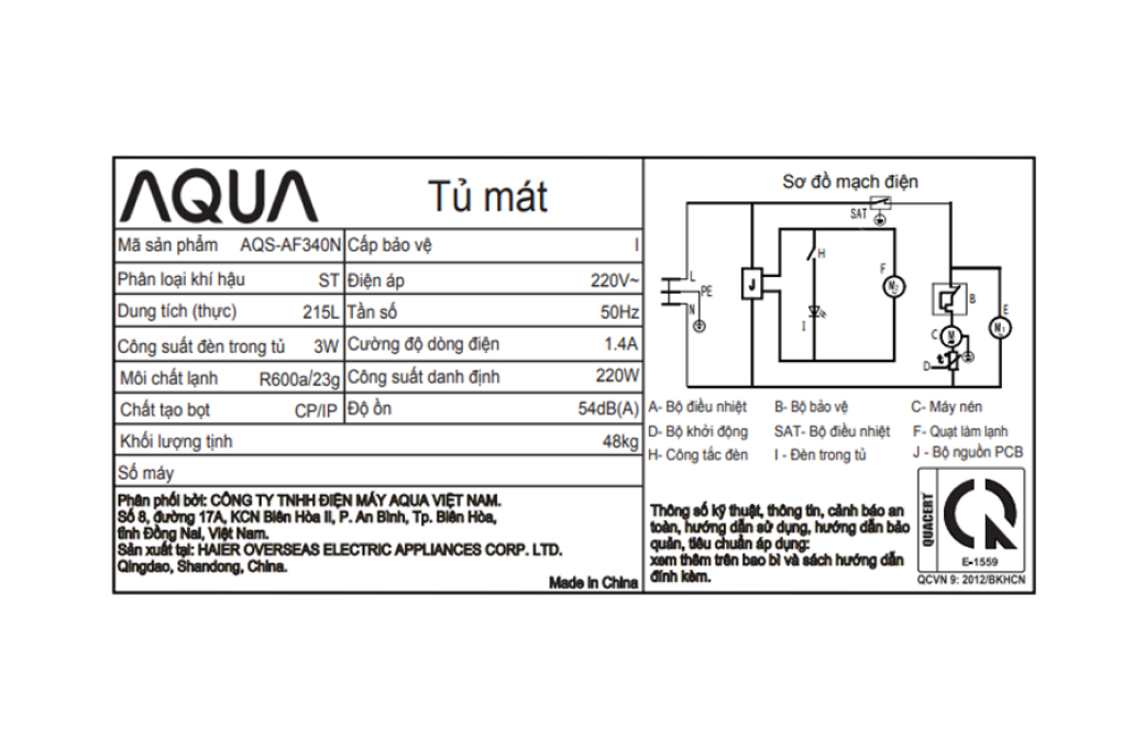 Tủ mát Aqua 215 Lít AQS-AF340N Màu Trắng