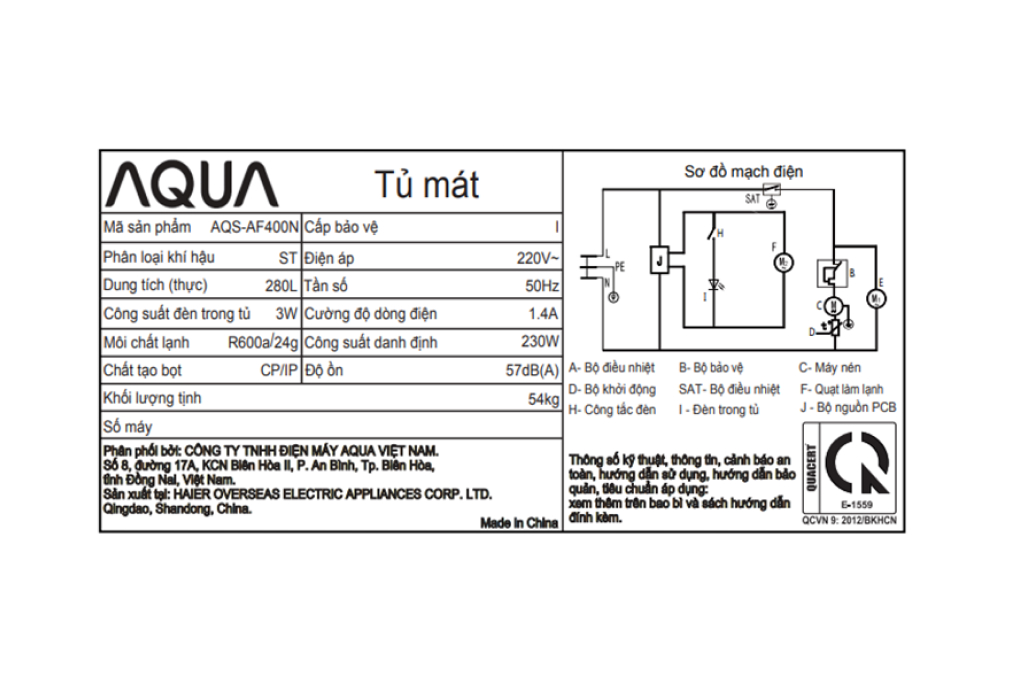 Tủ mát Aqua 280 Lít AQS-AF400N Màu Trắng