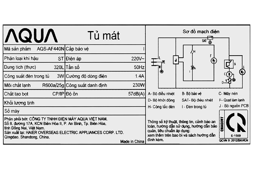 Tủ mát Aqua 320 Lít AQS-AF440N Màu Trắng