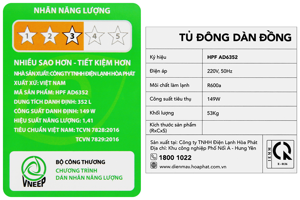 Tủ đông Hòa Phát 352 Lít HPF AD6352 Màu Trắng