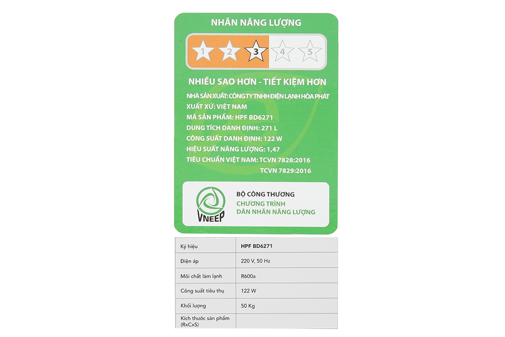 Tủ đông Hòa Phát 271 Lít HPF BD6271 Màu Trắng