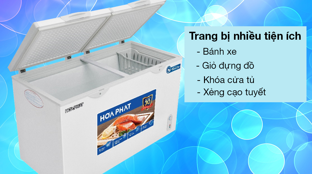 Tủ đông Hòa Phát Inverter 352 Lít HPF AD8352 - Trang bị nhiều tiện ích như bánh xe, giỏ đựng đồ, khóa cửa tủ và xẻng cạo tuyết 