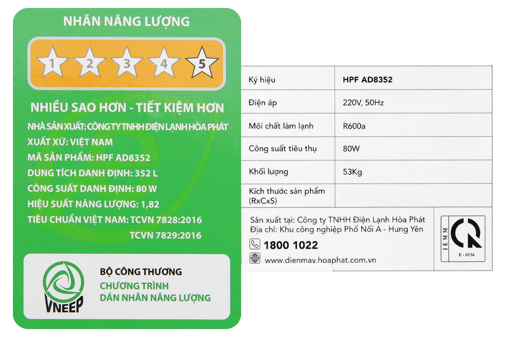 Tủ đông Hòa Phát Inverter 352 Lít HPF AD8352 Màu Trắng