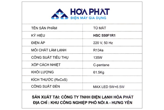 Tủ mát Hòa Phát 195 Lít HSC 550F1R1