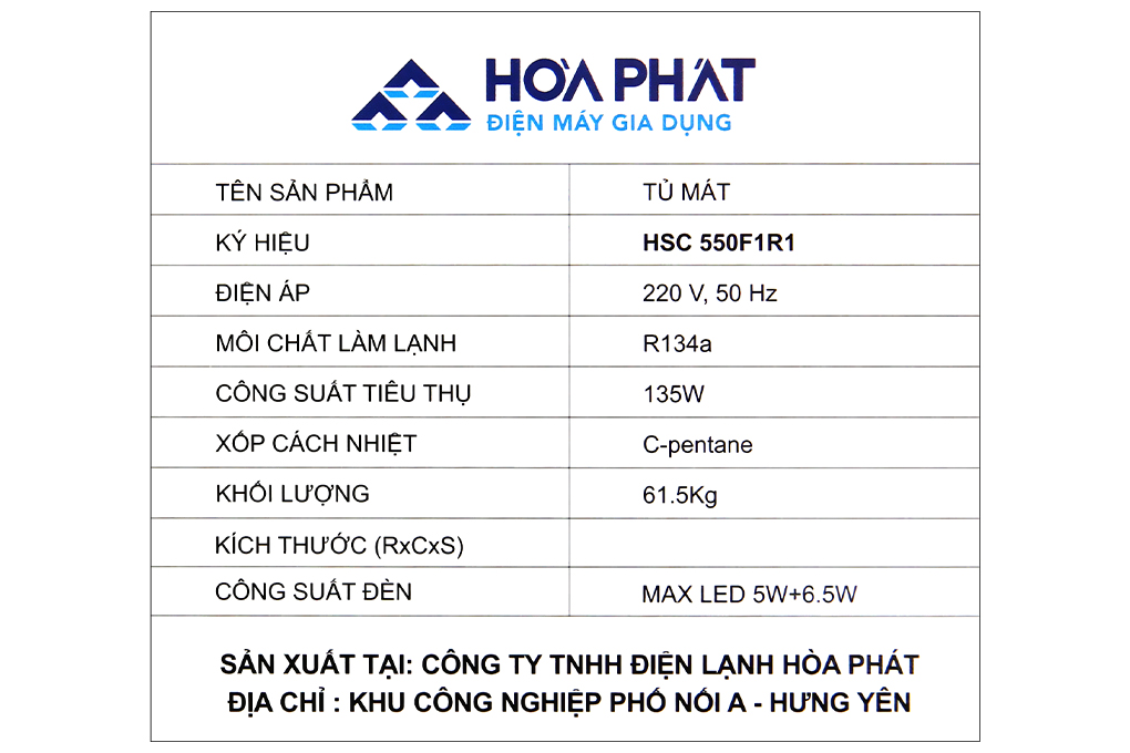 Tủ mát Hòa Phát 195 Lít HSC 550F1R1 Màu Trắng