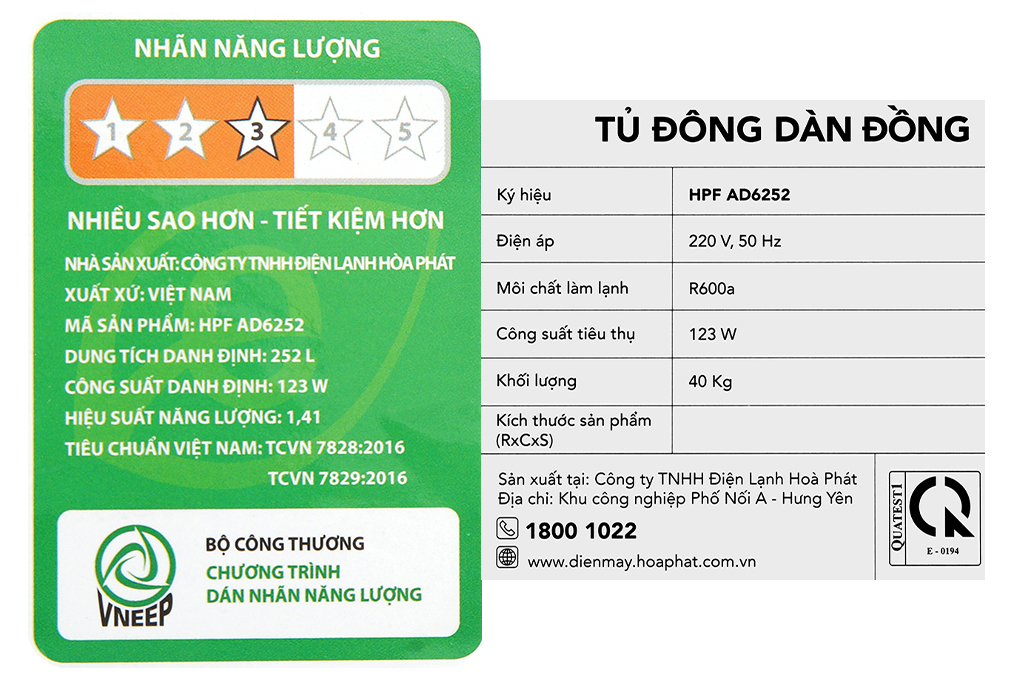 Tủ đông Hòa Phát 252 lít HPF AD6252 Màu Trắng