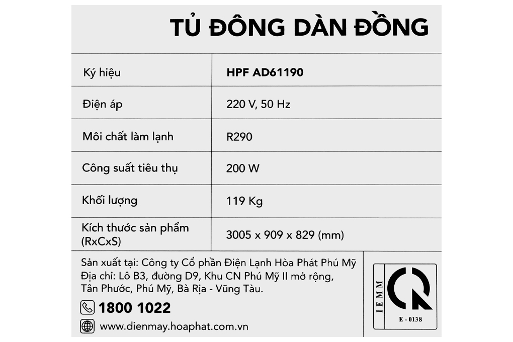 Tủ đông Hòa Phát 1190 lít HPF AD61190 Màu Trắng