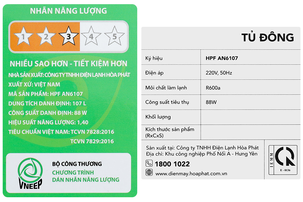 Tủ đông Hòa Phát 107 lít HPF AN6107 Màu Trắng