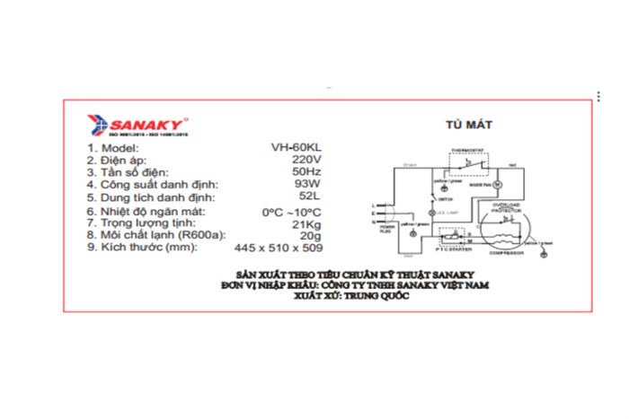Tủ mát mini Sanaky 52 lít VH-60KL Màu Trắng - Kem