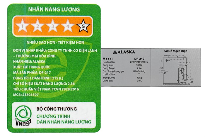 Tủ đông đứng Alaska 215 lít DF-217 Màu Trắng