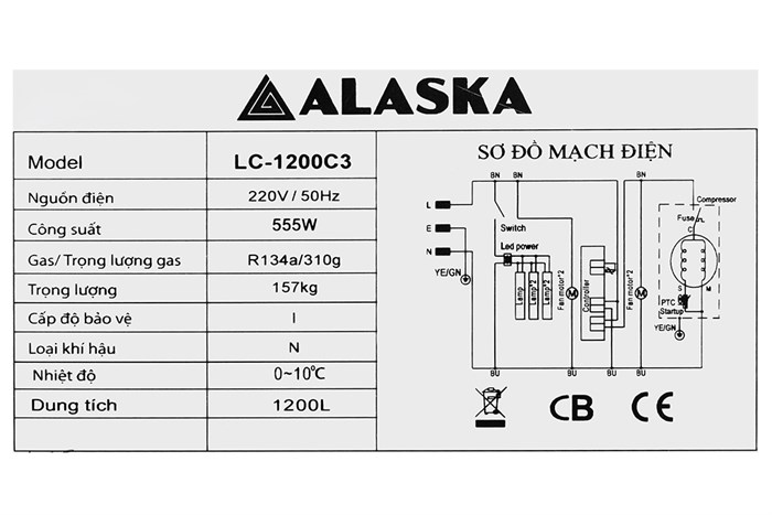 Tủ mát Alaska 1200 lít LC-1200C3 Màu Trắng