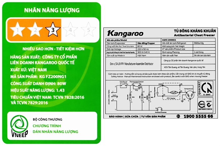 Tủ đông Kangaroo 140 lít KGFZ200NG1 Màu Xám đậm