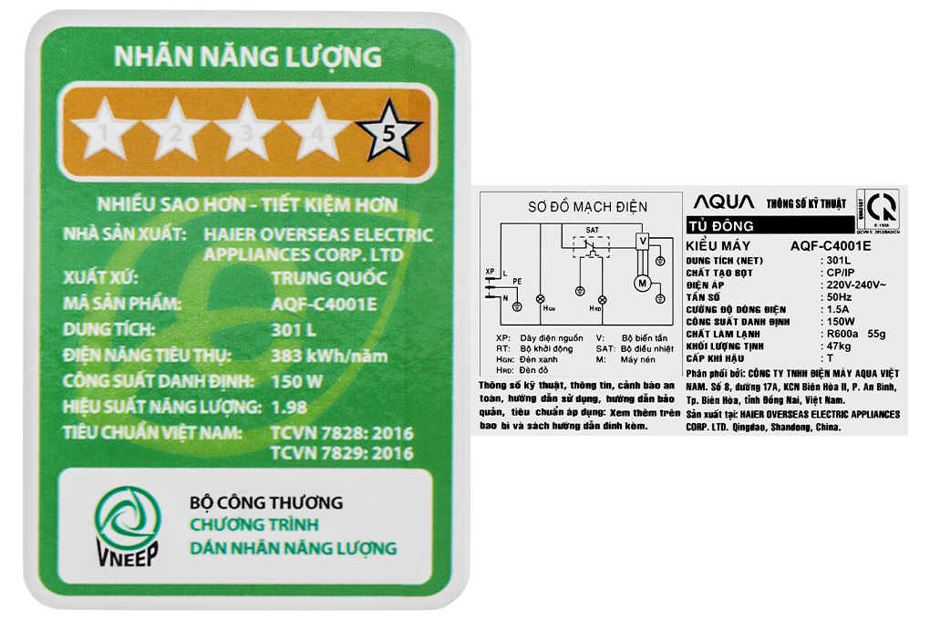 Tủ đông Aqua Inverter 301 lít AQF-C4001E Màu Trắng
