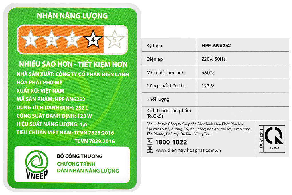 Tủ đông Hòa Phát 252 lít HPF AN6252 Màu Trắng