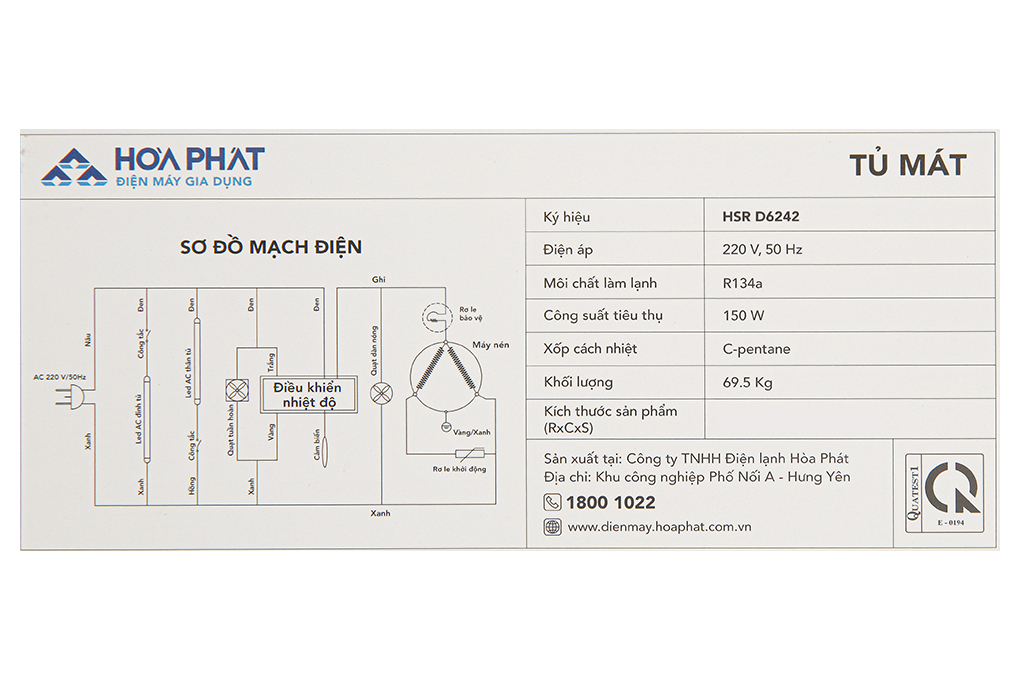 Tủ mát Hoà Phát 242 lít HSR D6242 Màu Trắng