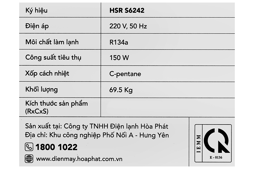Tủ mát Hoà Phát 242 lít HSR S6242 Màu Trắng